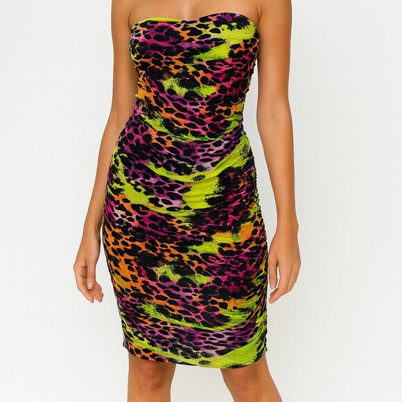 Diane Von Furstenberg Lelette Strapless Ruched Y2k Style Dress Size 4 - Picture 1 of 8
